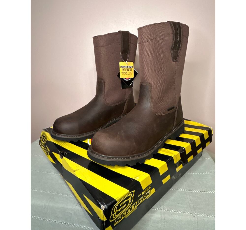 Skechers Men's Longrider Highland Hill Wellington Work Boot Brown Size 12